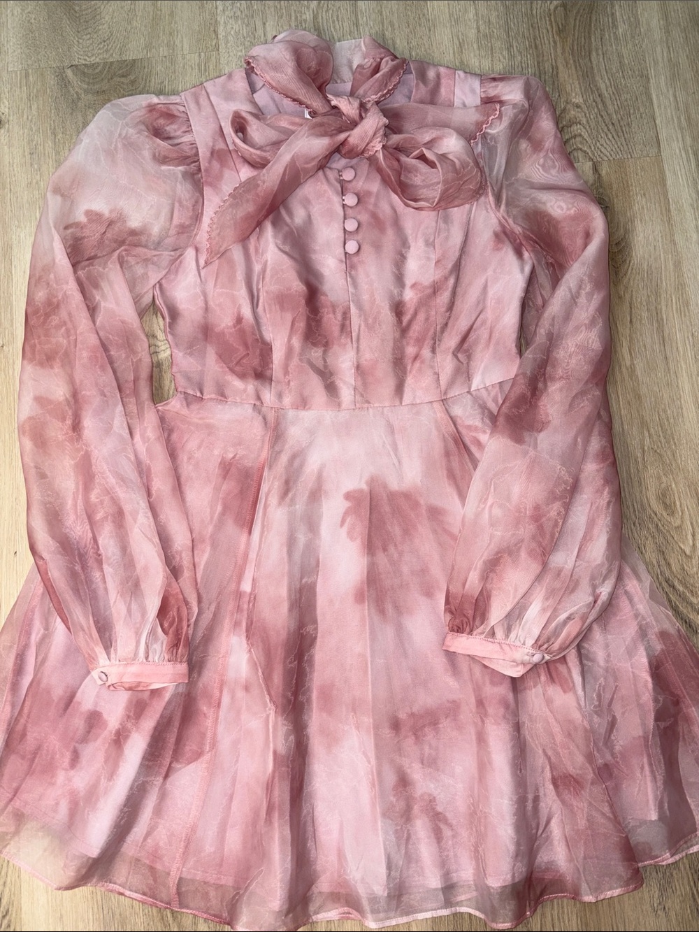 Line & Dot Sylvia Tie Neck Watercolor Mini Dress XS wedding guest date night